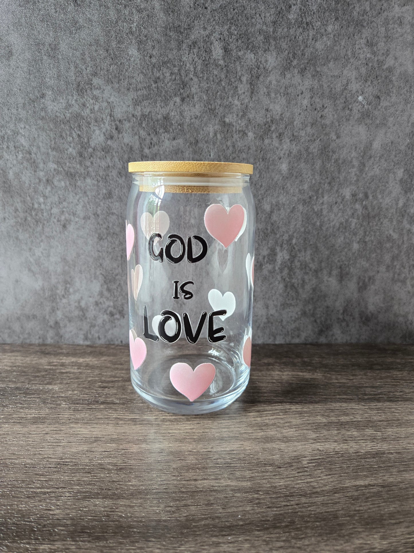 God is love 16oz glass cup with glass straw
