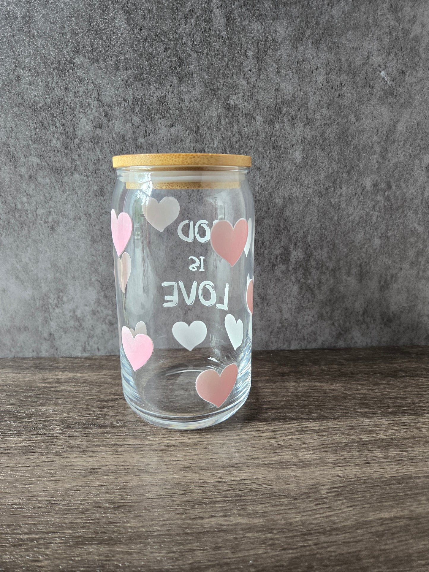 God is love 16oz glass cup with glass straw